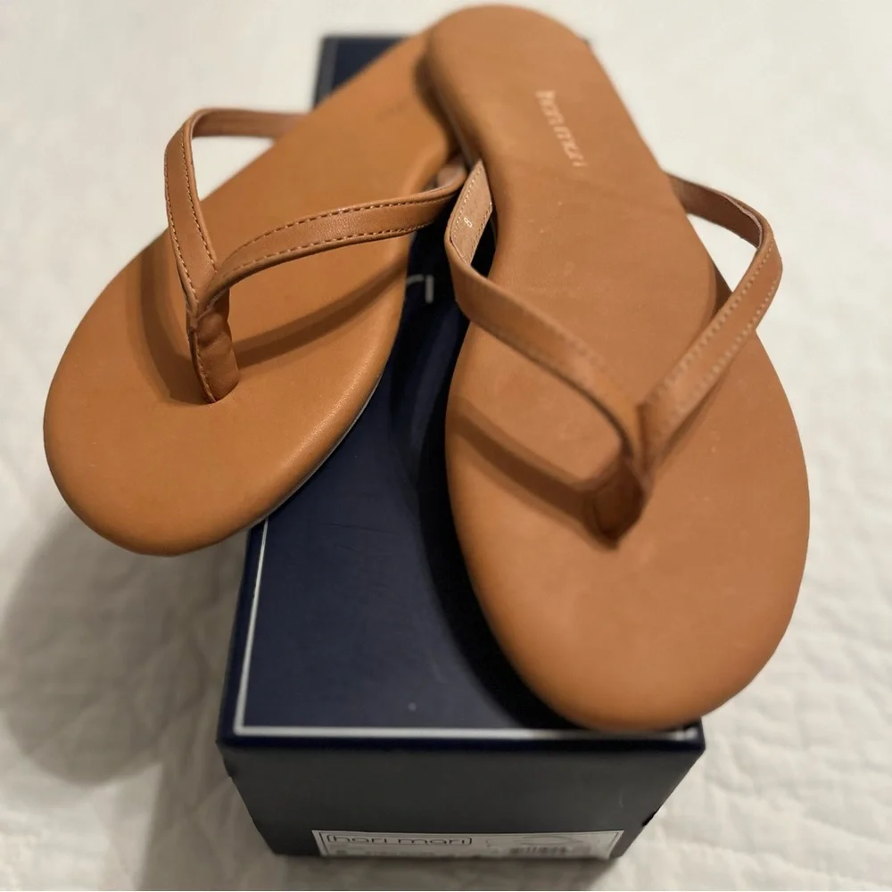 Hari Mari Women’s “Mari” Tan Leather Flip Flops Sandals Size 8 *New In Box* - Picture 5 of 14